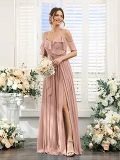 A-Line/Princess V-Neck Spaghetti Straps Floor-Length Bridesmaid Dresses with Pockets — view 78