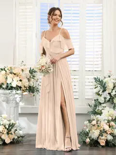 A-Line/Princess V-Neck Spaghetti Straps Floor-Length Bridesmaid Dresses with Pockets — view 80
