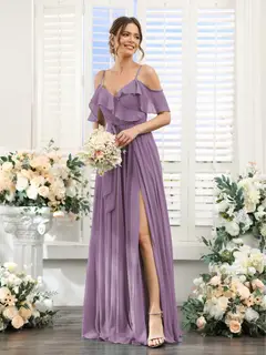 A-Line/Princess V-Neck Spaghetti Straps Floor-Length Bridesmaid Dresses with Pockets — view 81
