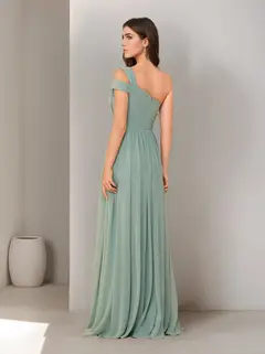 A-Line/Princess One-Shoulder Sleeveless Floor-Length Plus Size Bridesmaid Dresses with Split Side & Ruched — view 2