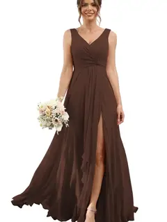 A-Line/Princess Chiffon V-Neck Sleeveless Floor-Length Bridesmaid Dresses — view 5