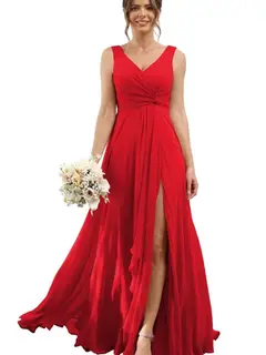 A-Line/Princess Chiffon V-Neck Sleeveless Floor-Length Bridesmaid Dresses — view 26