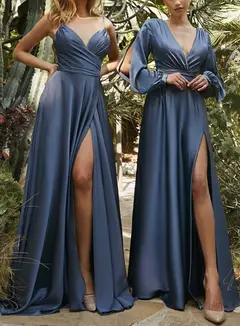 A-Line/Princess Spaghetti Straps Floor-length Long Bridesmaid Dresses — LV70776885 — view 2