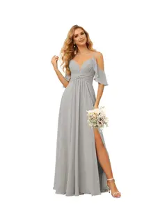 A-Line/Princess Spaghetti Straps Sleeveless Floor Length Bridesmaid Dresses Chiffon with Ruffles Split — view 36