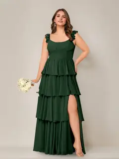 A-Line/Princess Scoop Neck Sleeveless Floor-Length Plus Size Bridesmaid Dress with Ruffles & Split Side — view 23