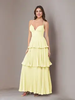 A-Line/Princess Spaghetti Straps Sleeveless Floor-Length Chiffon Bridesmaid Dresses with Pleated — view 14