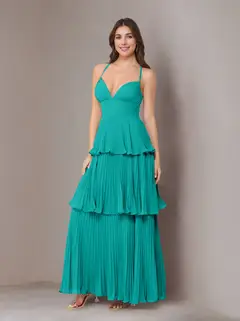 A-Line/Princess Spaghetti Straps Sleeveless Floor-Length Chiffon Bridesmaid Dresses with Pleated — view 41