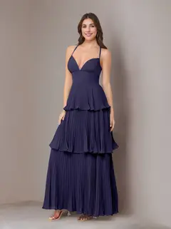 A-Line/Princess Spaghetti Straps Sleeveless Floor-Length Chiffon Bridesmaid Dresses with Pleated — view 43