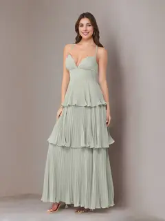 A-Line/Princess Spaghetti Straps Sleeveless Floor-Length Chiffon Bridesmaid Dresses with Pleated — view 46
