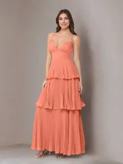 A-Line/Princess Spaghetti Straps Sleeveless Floor-Length Chiffon Bridesmaid Dresses with Pleated — view 52