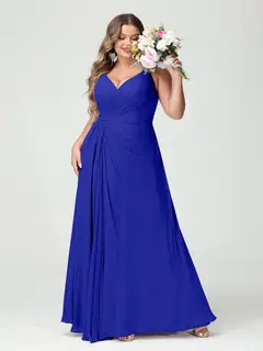 A-Line/Princess Spaghetti Straps Sleeveless Chiffon Plus Size Bridesmaid Dresses with Pockets & Split Side — view 56