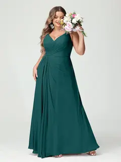 A-Line/Princess Spaghetti Straps Sleeveless Chiffon Plus Size Bridesmaid Dresses with Pockets & Split Side — view 67