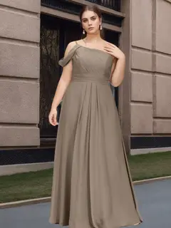 A-Line/Princess Spaghetti Straps One-Shoulder Floor-Length Plus Size Bridesmaid Dresses with Ruffles — view 1