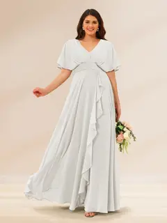 A-Line/Princess V-Neck Short Sleeves Plus Size Bridesmaid Dresses with Pockets — view 16