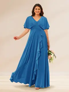 A-Line/Princess V-Neck Short Sleeves Plus Size Bridesmaid Dresses with Pockets — view 48