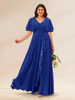 A-Line/Princess V-Neck Short Sleeves Plus Size Bridesmaid Dresses with Pockets — view 49