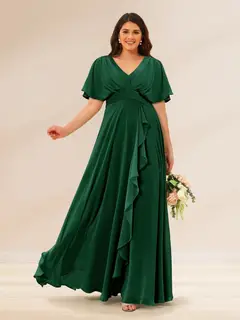 A-Line/Princess V-Neck Short Sleeves Plus Size Bridesmaid Dresses with Pockets — view 62