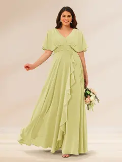 A-Line/Princess V-Neck Short Sleeves Plus Size Bridesmaid Dresses with Pockets — view 64