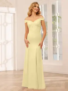 Sheath/Column Off-the-Shoulder Long Bridesmaid Dresses with Split Side — view 69