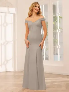 Sheath/Column Off-the-Shoulder Long Bridesmaid Dresses with Split Side — view 74