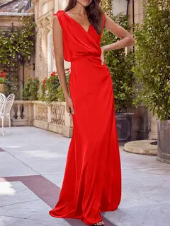 A-Line/Princess V-Neck Sleeveless Floor-Length Bridesmaid Dresses with Ruched — view 17