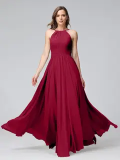 A-Line/Princess Halter Sleeveless Floor-Length Bridemaid Dresses with Ruffles — view 38
