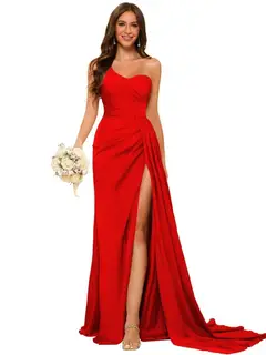 A-Line/Princess Satin One-shoulder Sleeveless Floor-Length Bridesmaid Dresses — view 13
