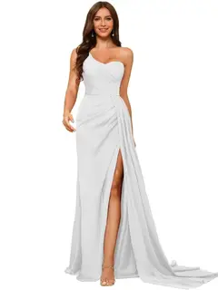 A-Line/Princess Satin One-shoulder Sleeveless Floor-Length Bridesmaid Dresses — view 24