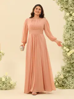 A-Line/Princess Floor-Length Long Sleeves Plus Size Bridesmaid Dresses With Sash — view 1