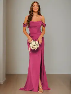 Mermaid/Trumpet Satin Off-the-Shoulder Sleeveless Floor-Length Bridesmaid Dresses — view 1