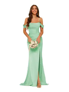 Mermaid/Trumpet Satin Off-the-Shoulder Sleeveless Floor-Length Bridesmaid Dresses — view 36