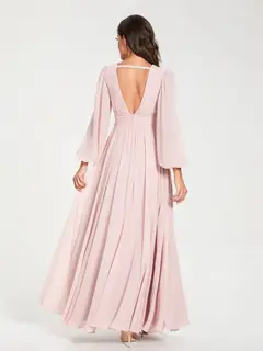 A-Line/Princess V-Neck Long Sleeves Floor-Length Bridesmaid Dresses with Pockets & Split Side — view 2