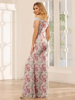 Sheath/Column Off-the-Shoulder Sleeveless Floor-Length Printed Floral Bridesmaid Dresses with Split Side — view 2