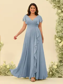 A-Line/Princess V-Neck Plus Size Bridesmaid Dresses with Ruffles — view 5