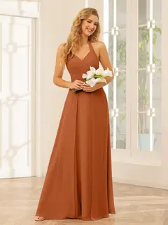 A-Line/Princess Halter Sleeveless Floor-Length Bridesmaid Dresses with Split Side — view 10