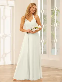 A-Line/Princess Halter Sleeveless Floor-Length Bridesmaid Dresses with Split Side — view 22