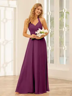 A-Line/Princess Halter Sleeveless Floor-Length Bridesmaid Dresses with Split Side — view 45