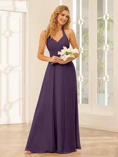 A-Line/Princess Halter Sleeveless Floor-Length Bridesmaid Dresses with Split Side — view 47