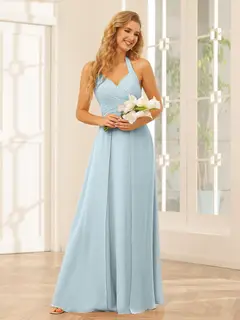 A-Line/Princess Halter Sleeveless Floor-Length Bridesmaid Dresses with Split Side — view 48