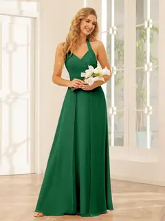 A-Line/Princess Halter Sleeveless Floor-Length Bridesmaid Dresses with Split Side — view 68