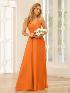 A-Line/Princess Halter Sleeveless Floor-Length Bridesmaid Dresses with Split Side — view 73