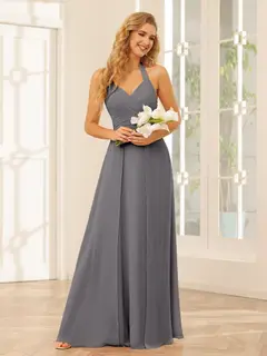A-Line/Princess Halter Sleeveless Floor-Length Bridesmaid Dresses with Split Side — view 75