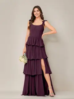 A-Line/Princess Scoop Neck Sleeveless Floor-Length Bridesmaid Dress with Ruffles & Split Side — view 23