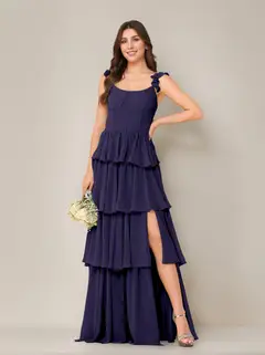 A-Line/Princess Scoop Neck Sleeveless Floor-Length Bridesmaid Dress with Ruffles & Split Side — view 43
