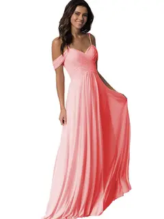 A-Line/Princess Sweetheart Off Shoulder Sleeveless Floor Length Bridesmaid Dresses with Pockets Chiffon — view 34