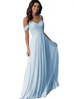 A-Line/Princess Sweetheart Off Shoulder Sleeveless Floor Length Bridesmaid Dresses with Pockets Chiffon — view 39