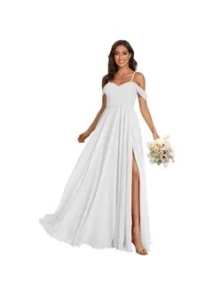 A-Line/Princess Off Shoulder Sweetheart Sleeveless Floor Length Bridesmaid Dresses Chiffon with Pockets Slit — view 3