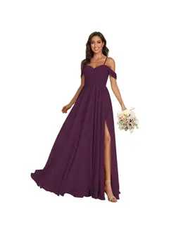 A-Line/Princess Off Shoulder Sweetheart Sleeveless Floor Length Bridesmaid Dresses Chiffon with Pockets Slit — view 7