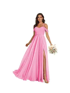 A-Line/Princess Off Shoulder Sweetheart Sleeveless Floor Length Bridesmaid Dresses Chiffon with Pockets Slit — view 16