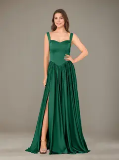 A-Line/Princess Sweetheart Sleeveless Floor-Length Silk Satin Bridesmaid Dresses with Pleated & Split Side — view 13